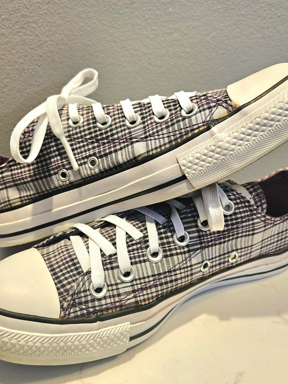 Converse Chuck Taylor Low Top Plaid Sneakers - White & Purple - Picture 8 of 12
